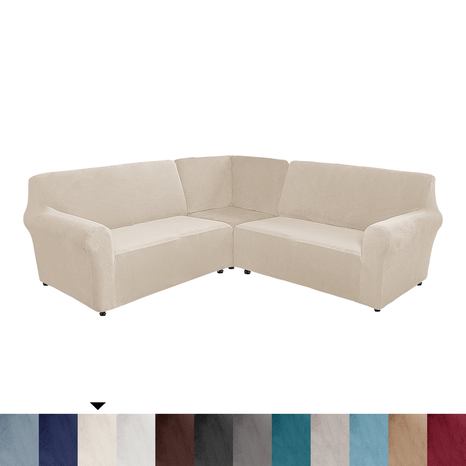 Eurhowing 7-Seater L-Shaped Sofa Cover, Stretch Velvet Soft Couch Slipcover for Sectional Corner Sofa, Non-Slip Furniture Protector, Beige