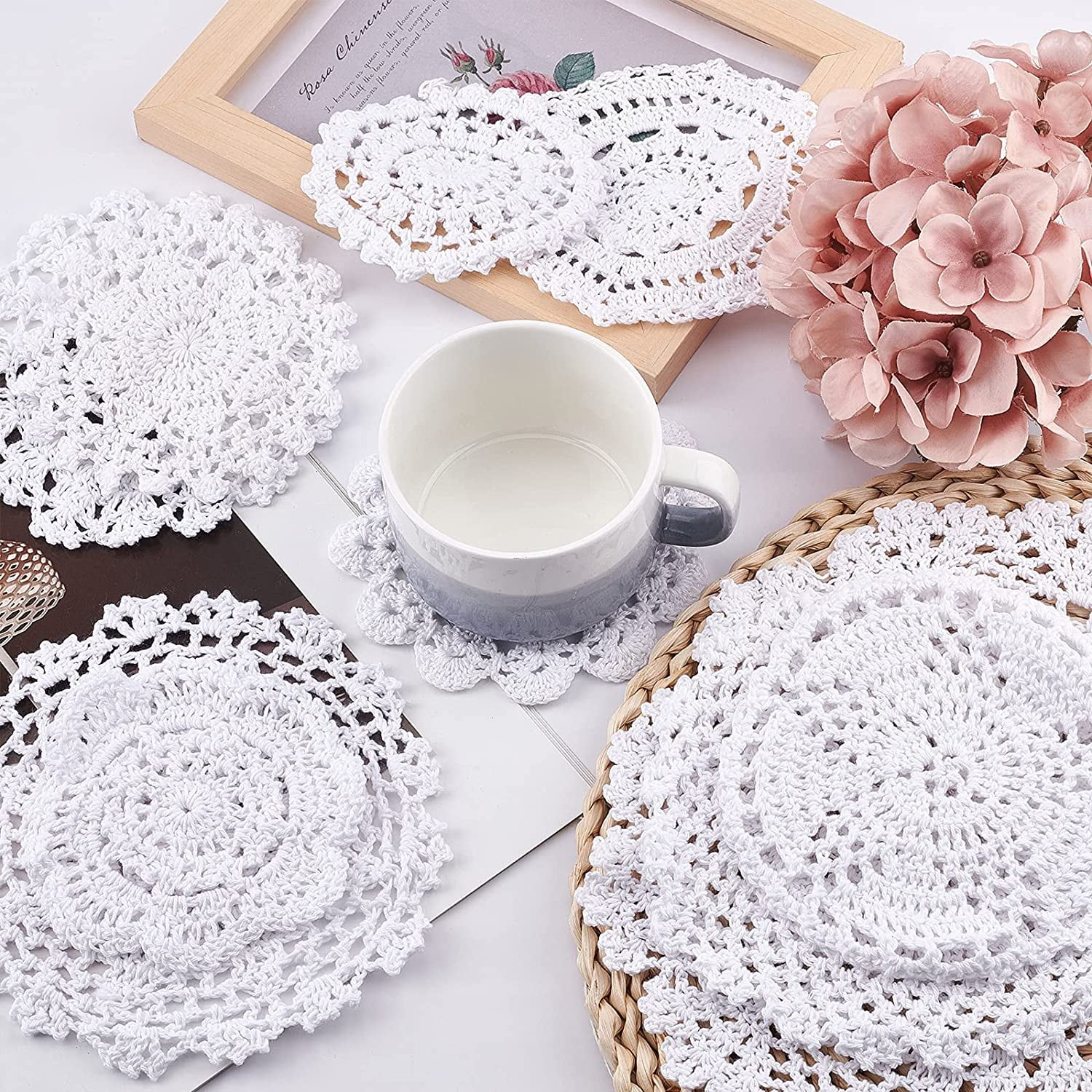 Coaster 14cm for Table or Dreamcatcher Diamond WHITE Crochet Cotton Doily 