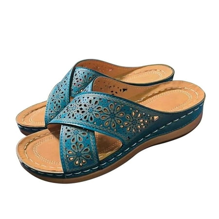 

Women Sandals clearance for Juebong Women s Platform Wedge Comfort Cross Strap Slide Sandals-Orthopedic Sandals Walking Sandals Breathable holes Arch Support Footbed Indoors Or Outdoors Slip On Shoes