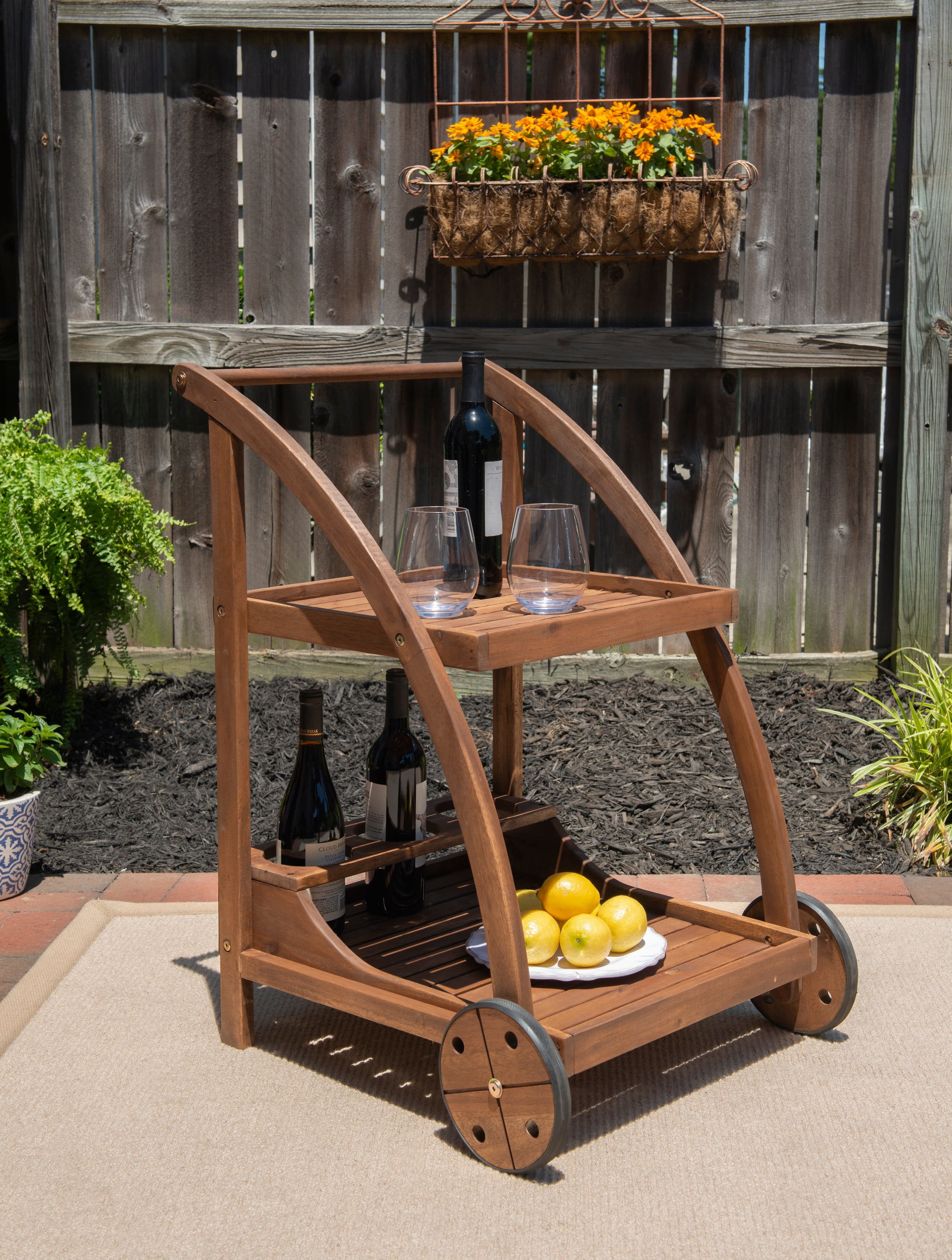 Linon Crosscreek 2-Tier Outdoor Drink Trolley, Acorn Finish