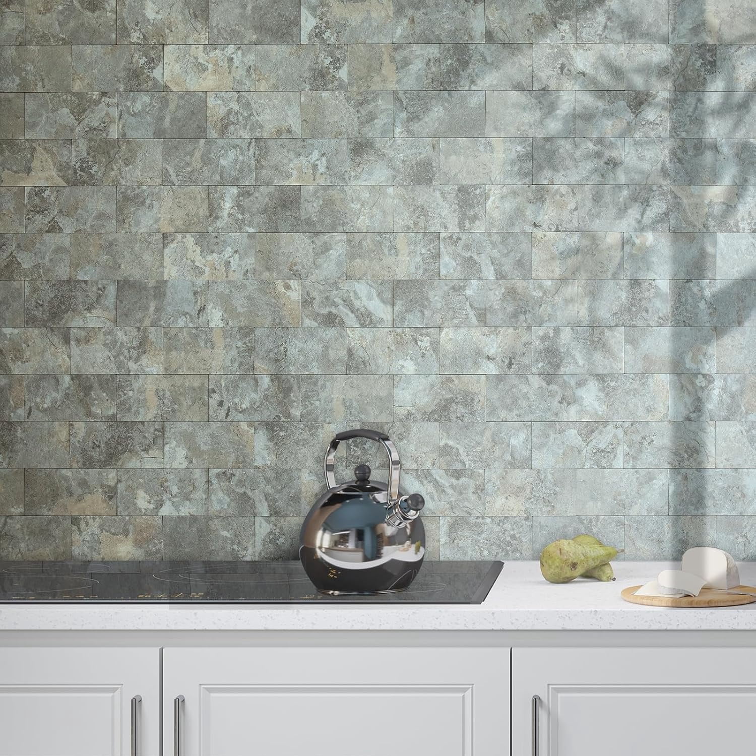 3" x 6" Subway Tile Peel and Stick Backsplash, Thick PVC Stick on Wall Tiles (100, Grey & Brown Slate)
