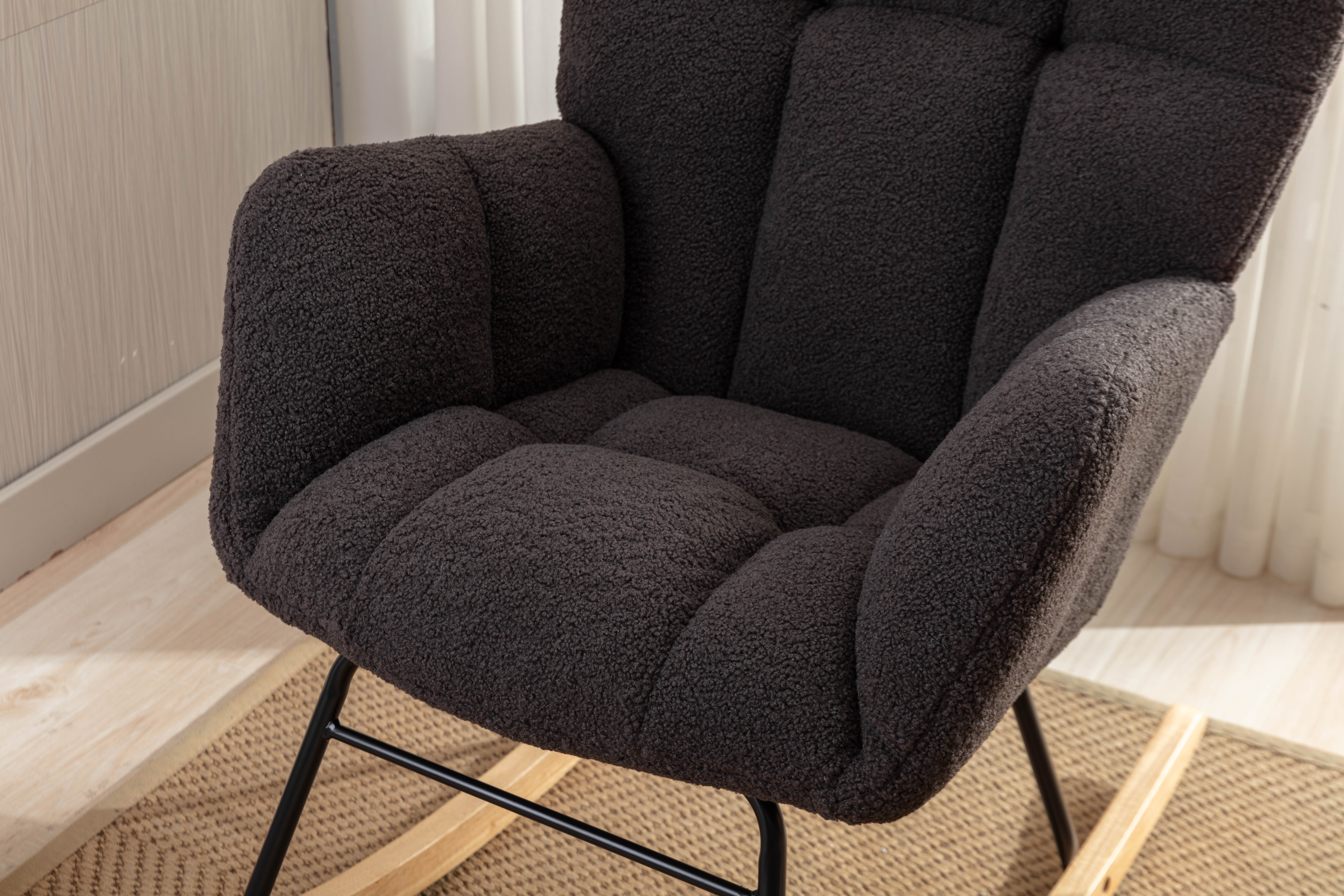 JESTOP Nursery Rocking Chair, Teddy Fabric Upholstered Glider Rocker with High Backrest, Modern Rocking Accent Chairs Comfy Side Chair for Nursery, Bedroom, Living Room