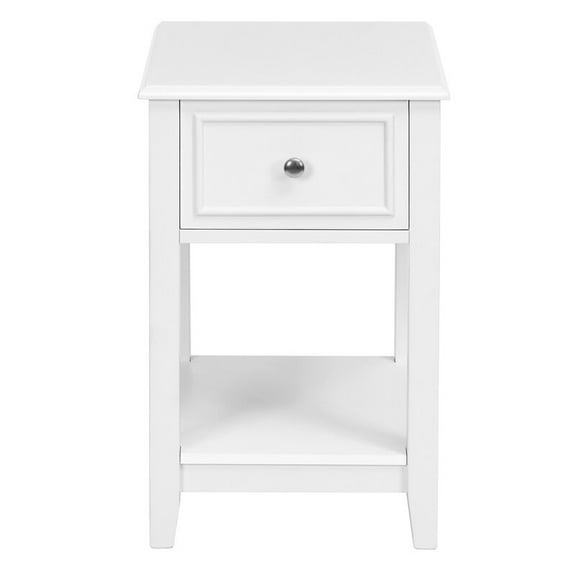 VASAGLE End Table, Nightstand, With 1 Drawer and 1 Shelf, White