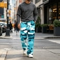 thumbnail image 3 of GrmtClth Mens Loose Fit Camo Cargo Trousers All Over Full Camo Graphic Multi Utility Pockets Drawstring Elastic Waist Street Casual Pants Sky Blue XL, 3 of 6