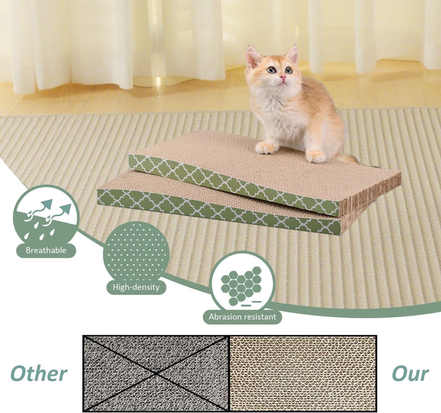 THBN Cat Scratcher Cardboard Scratching Pads Scratch with Catnip 2PCS Reversible Corrugated Cardboard