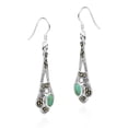 thumbnail image 2 of Ornate Marcasite & Oval Green Turquoise Inlay Sterling Silver Dangle Earrings, 2 of 5