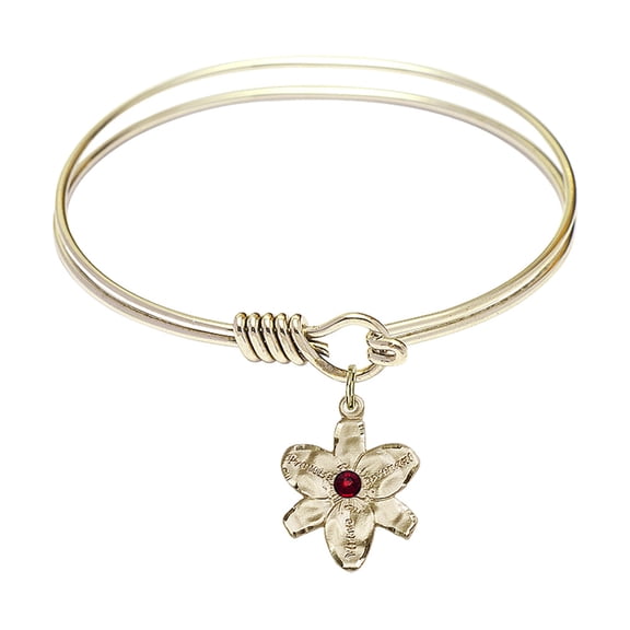 6 1/4 inch Round Eye Hook Bangle Bracelet w/ Chastity medal charm w/ January Red Swarovski Crystal