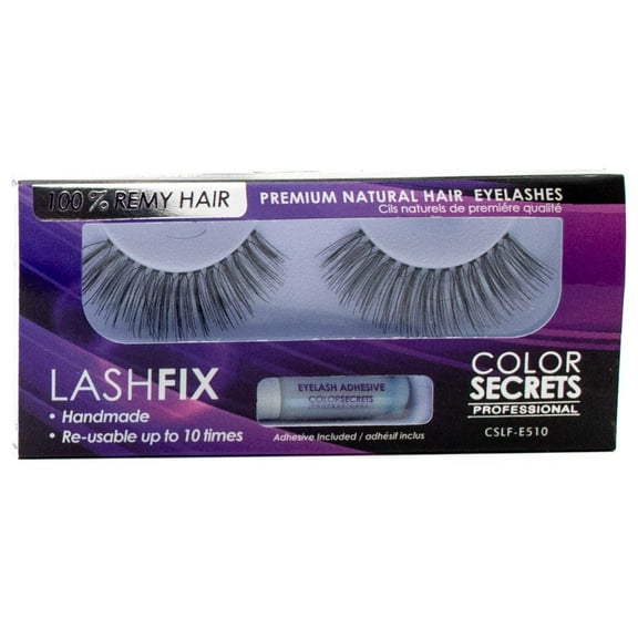 Lashfix COLOR SECRETS Professional Premium Natural Hair Eyelashes, Re-usable up to 10 times, Adhesive Included, E510