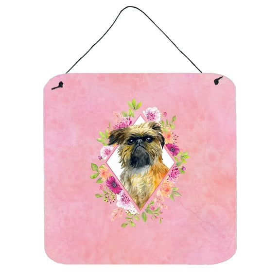 Carolines Treasures CK4123DS66 Brussels Griffon Pink Flowers Wall or Door Hanging Prints 6x6 multicolor