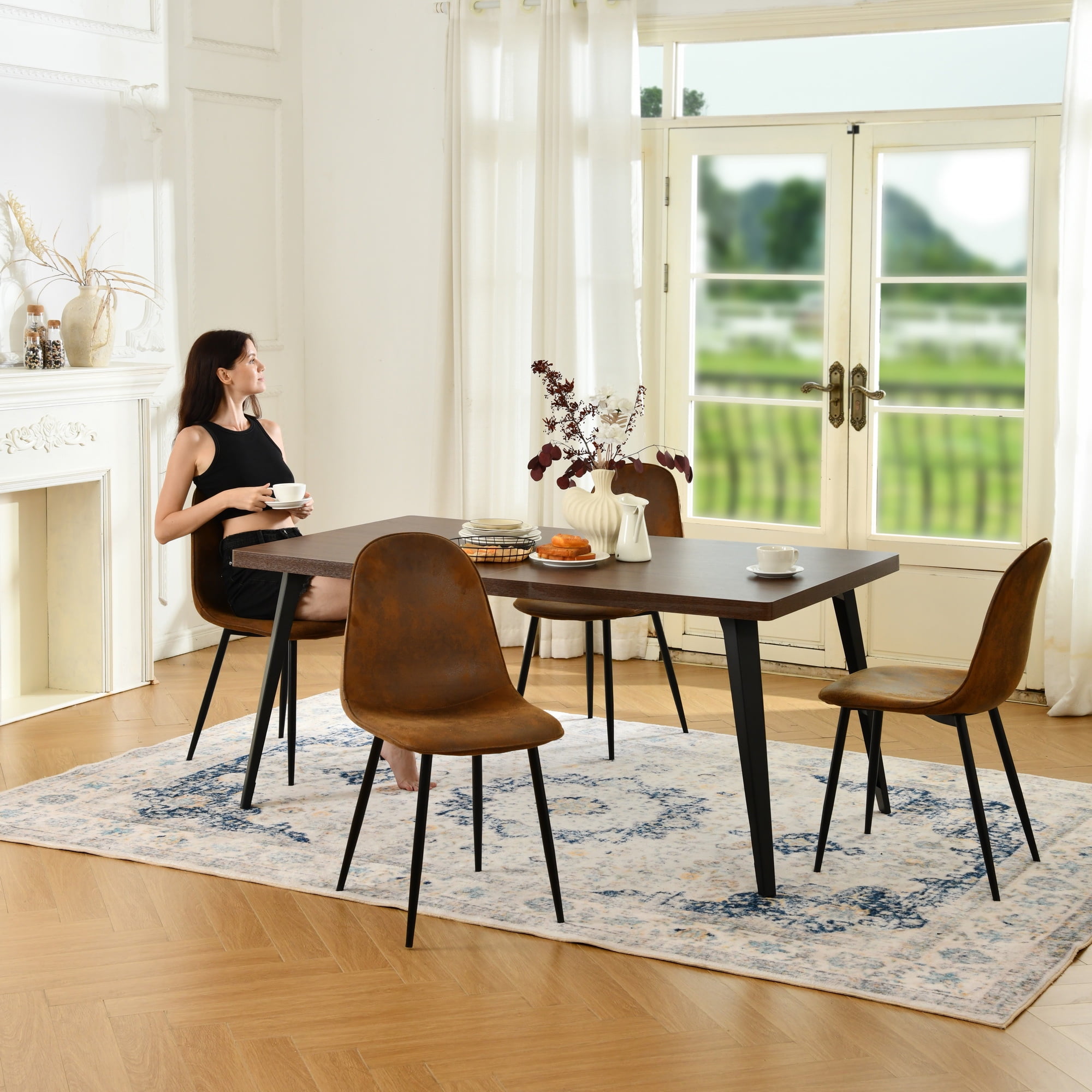 Homy Casa 63 inch Modern Dining Set, Dining Table with 4 Chairs