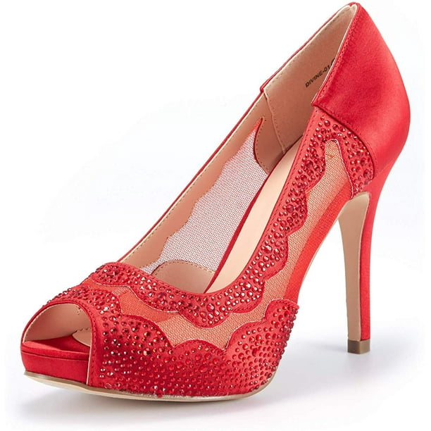 DREAM PAIRS Peep Toe Wedding Party Glitter High Heels Dress Shoes DIVINE-01 RED Size 7 - Walmart.com