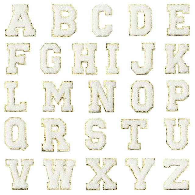 Uxcell 26 Paquete de Parches de Letras de Chenilla, Parches de Chenilla Autoadhesivos A-Z, Stickers de Parches Bordados para DIY Ropa de Tela, Zapatos, Bolsas, Blanco