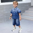 thumbnail image 2 of Bysome Boys Outfit Set Graphic Print Short Sleeve Lapel Neck Shirts With Shorts Outfit Quick Dry Boys Set Size 3-4 Years Blue, 2 of 5