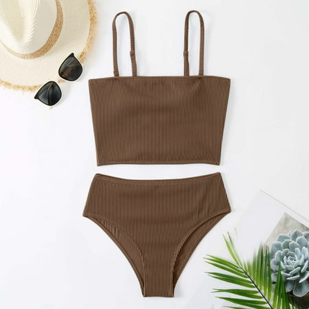 

Aayomet Womens Summer Large Beach Solid Fashion Bikini Suit Two Piece Swimsuit Sports Bra Swimsuit Tops for Women Coffee M