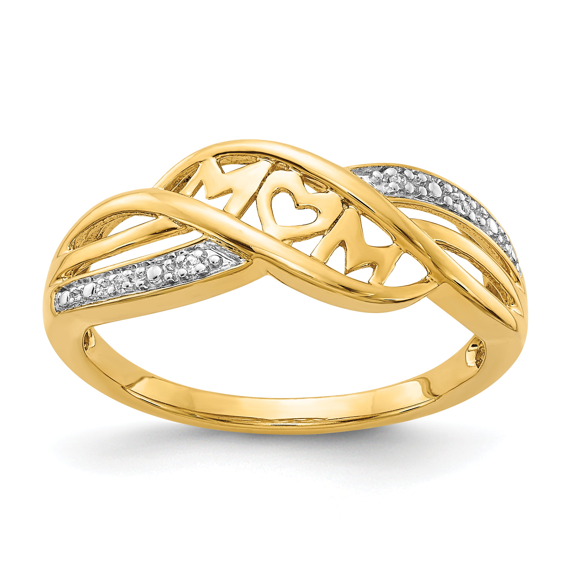 Saris and Things - 14K Yellow Gold Rhodium Diamond Mom Ring (0.012Cttw ...