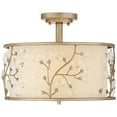 thumbnail image 3 of Barnes and Ivy Crystal Buds Vintage Ceiling Light Semi Flush Mount Fixture 16" Wide Antique Silver 3-Light Beige Fabric Drum Shade for Bedroom Kitchen, 3 of 5