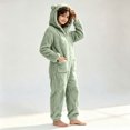 thumbnail image 4 of JOANKDMI Tween Girls Fuzzy Fleece Size 11-12 Onesie Pajamas with Cute Ears Hood and Pockets Zipper One Piece Jumpsuit Warm Fluffy Sleepwear for Winter Lounge Homewear, 4 of 7