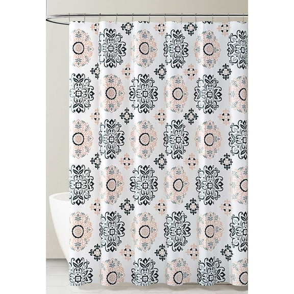 PEVA Shower Curtain Liner Odorless, PVC and Chlorine Free, Biodegradable, Mildew Free, Eco-Friendly Size 72L (Coral Gray Black and White Medallion Design)Coral Gray Black and White