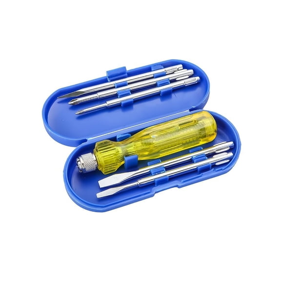Screw Driver 5-In-1 Pc Kit With 3 Flat Blades, 2 Round Poker Bar, Extension Rod | For Home, Garage & Industrial Use | Multi-Purpose Tool Set Screwdriver Set - Yellow, Blue | Easy To Use