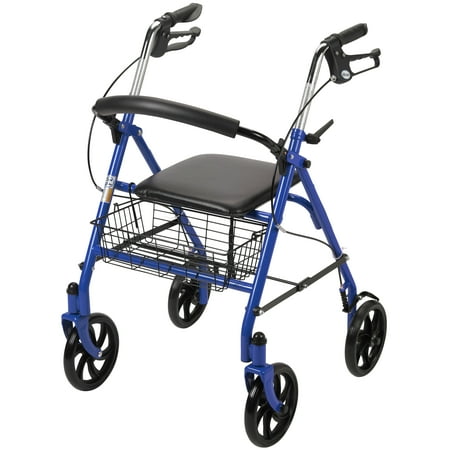 Drive Medical Four Wheel Rollator Rolling Walker with Fold Up Removable Back Support, Blue