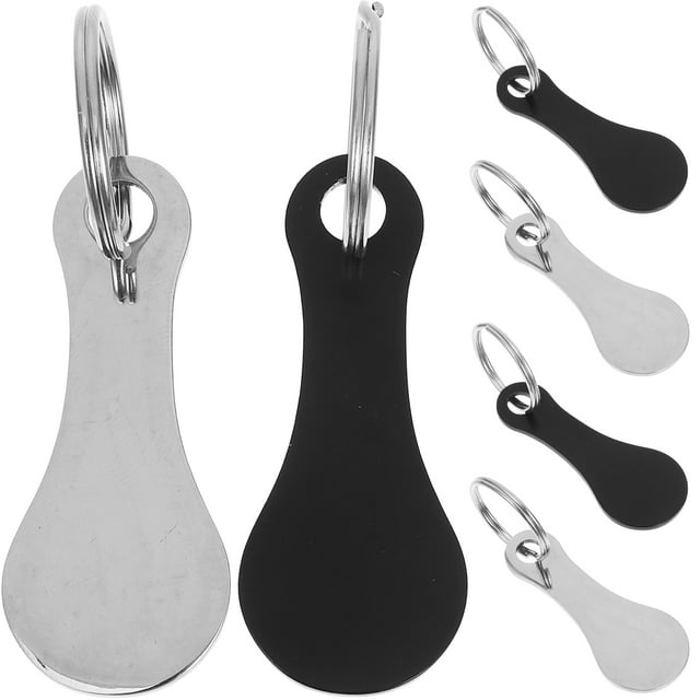 6pcs Stainless Steel Shopping Trolley Tokens Keychain Portable Coin Holder Keyring Cart Release Office Accessories Keychain For Men And Women