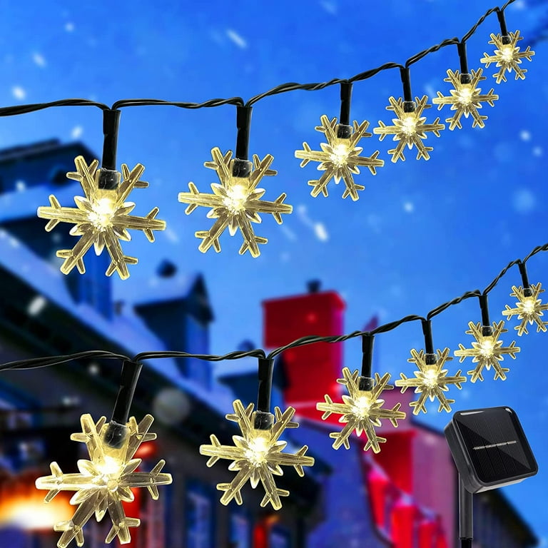 Viworld Solar Snowflake String Lights 50 LED 23 FT Outdoor Christmas Fairy Lights 8 Lighting Modes Waterproof for Holiday New Year Wedding Party Xmas Tree Garden Decor Warm White Walmart