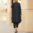 thumbnail image 4 of JUNWELL 2024 Summer Muslim Solid Blouse For Women Simple Cotton Linen Long Shirt Saudi Arabia Islam Femme Tops Lady A-Line Shirt Dresses, 4 of 7