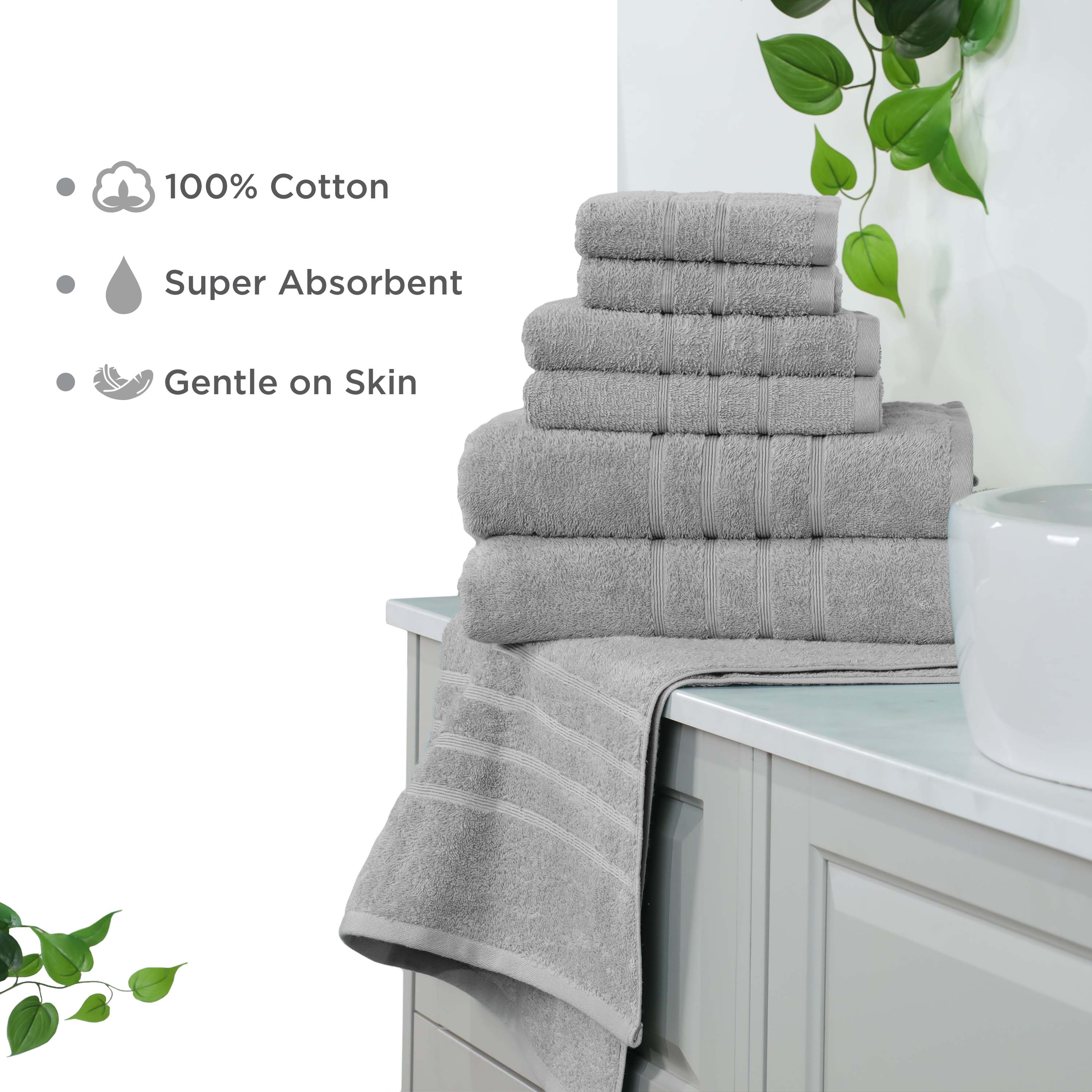 Martex 6-Piece Towel Set | 100% Cotton Soft & Absorbent Bath Towels | Monument Gray