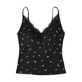 thumbnail image 5 of YMNXA Women's Tank Top Sleeveless Spaghetti Strap V Neck Floral Printed Built In Bra Comfortable Breathable Basic Camisoles For Daily Wear,Black,One Size, 5 of 5