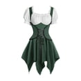 thumbnail image 3 of Oksale Oktoberfest Outfits for Women Asymmetrical Hem Mini Dirndl Dresses Halloween Puff Sleeve Lace Up Square Neck Medieval Dress for Carnival Green XL, 3 of 7
