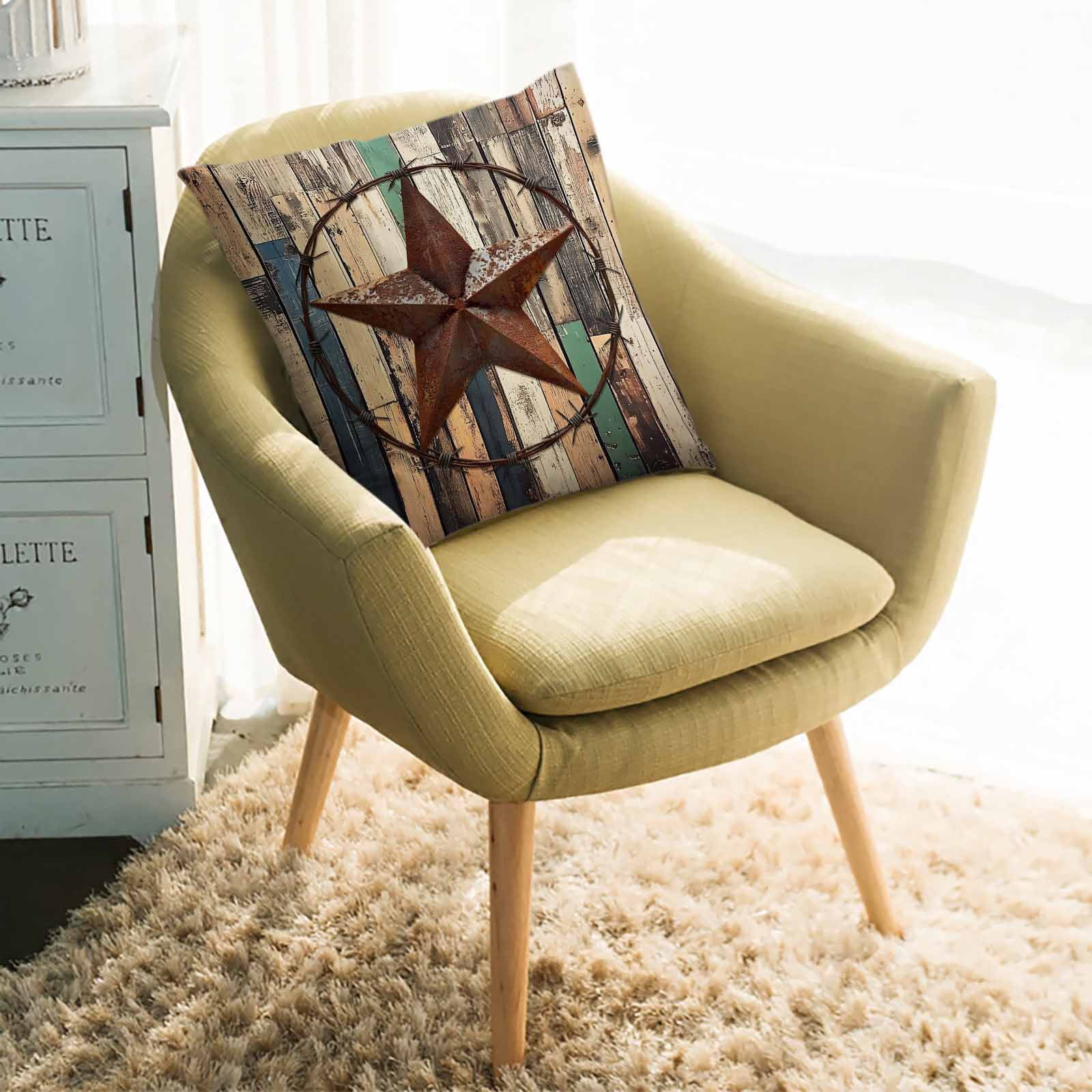 Throw Pillow Covers 26x26 Inch, Western Texas Stars Decorative Pillow Cases for Couch Sofa Bed, Farmhouse Vintage Wooden Plank Cotton Linen Square Home Decor Pillowcases with Hidden Zipper