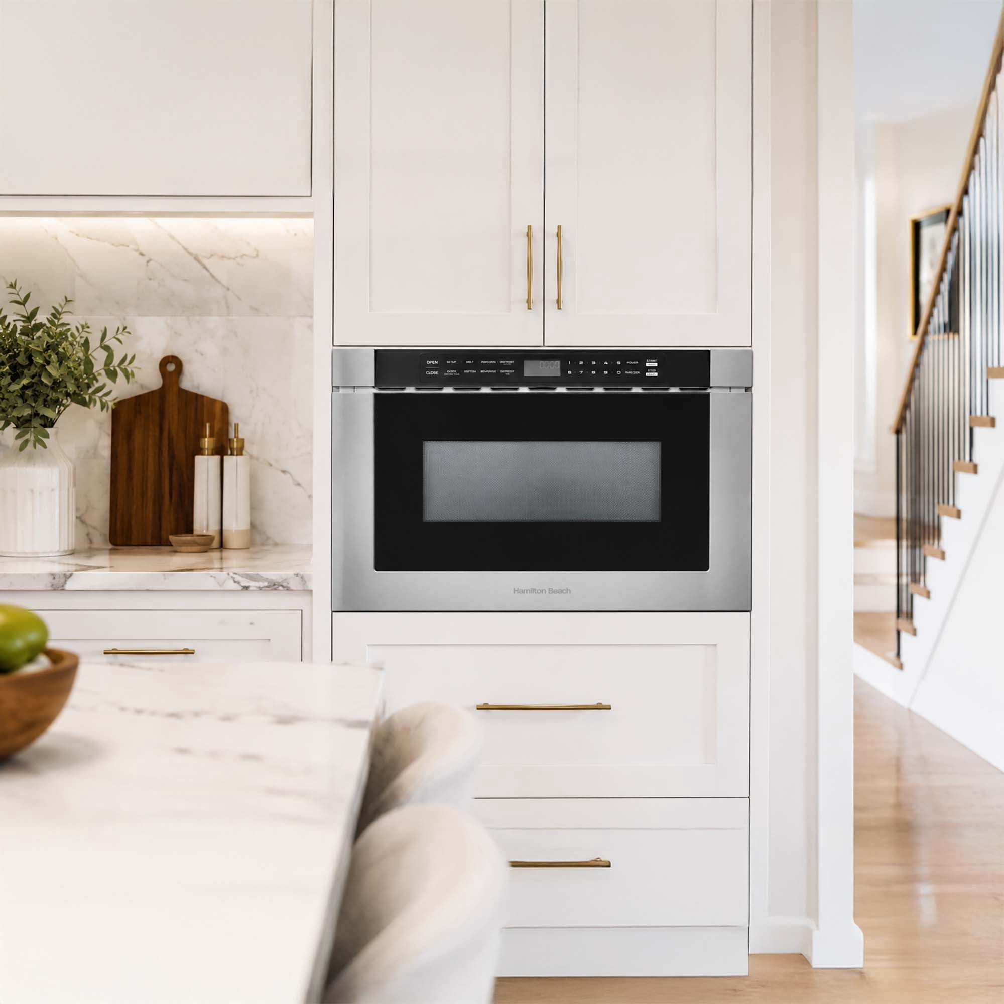 Hamilton Beach 24" 1.2 Cu. ft. Built-in Microwave Oven, 1000 Watts Electric Drawer Oven with Touchscreen Control, Stainless Steel