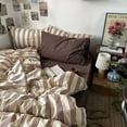 thumbnail image 4 of JOLUSERE 100% Organic Cotton Duvet Cover King Set, 3-Piece Reddish-Brown Stripes Soft Bedding Set, 4 of 11