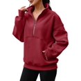 thumbnail image 2 of Sweatshirt for Women Fall Half Zip Pullover Oversized Fleece Mock Neck Hoodies Fashion Outfits Winter Clothing Red S, 2 of 6