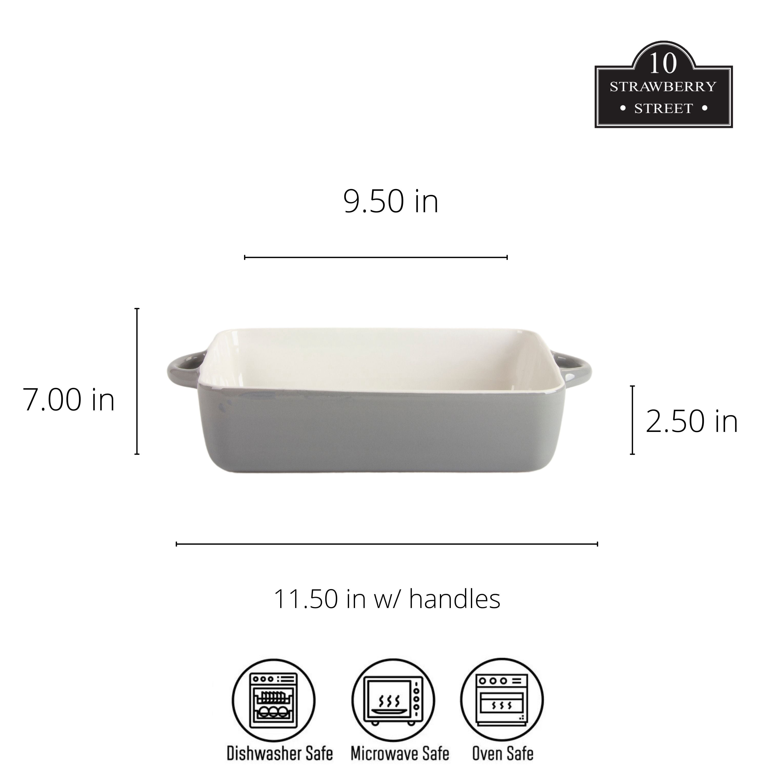 10 Strawberry Street Sienna Rectangle 12" and 9.5" Stoneware Bakeware Set of 2, Gray