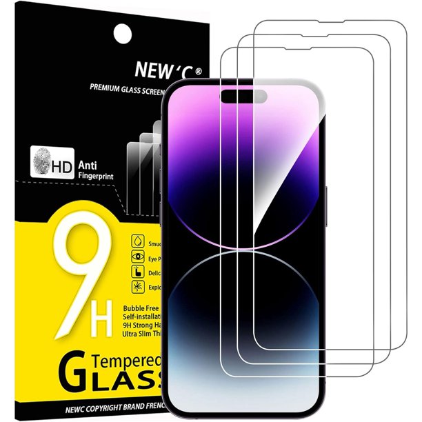 NEW'C [Paquete de 3 protectores de pantalla de vidrio templado diseñados para iPhone 14, 13, 13 Pro (6,1"), aptos para fundas, antiarañazos, sin burbujas, ultrarresistentes