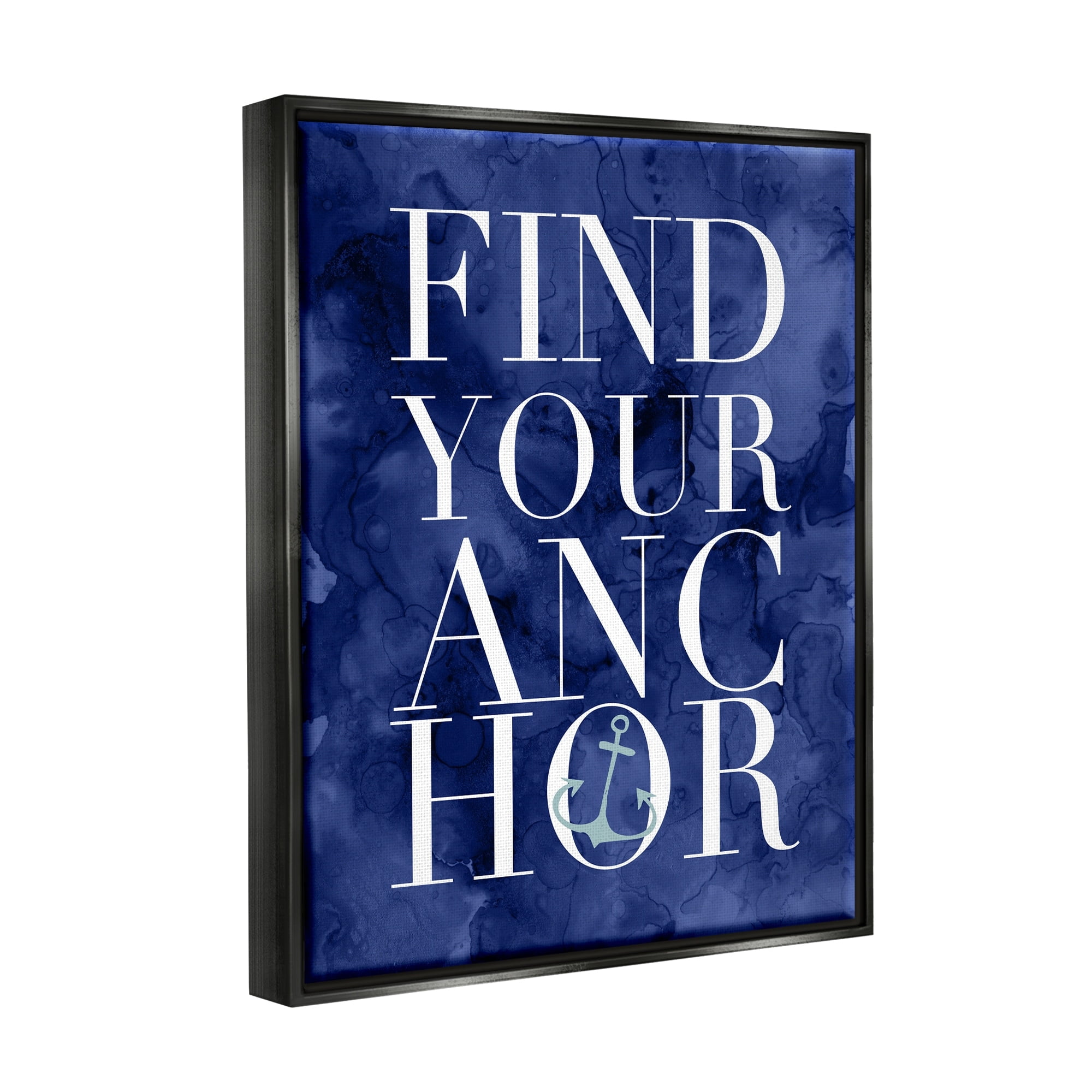 Stupell Industries Find Your Anchor Ocean Theme Anchor Text Graphic Art Metallic Gold Floating Framed Canvas Print Wall Art, Design by Daphne Polselli
