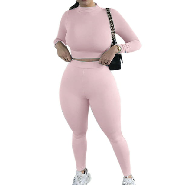 Women's Workout Outfit 2 Pieces Seamless High Waist Yoga Leggings with Long  Sleeve Crop Top Gym Clothes Set - Walmart.com