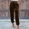 thumbnail image 2 of HXWCHs Women's Solid Color Elastic Waist Straight Leg Casual Trousers for Everyday Wear XXXL Brown, 2 of 5