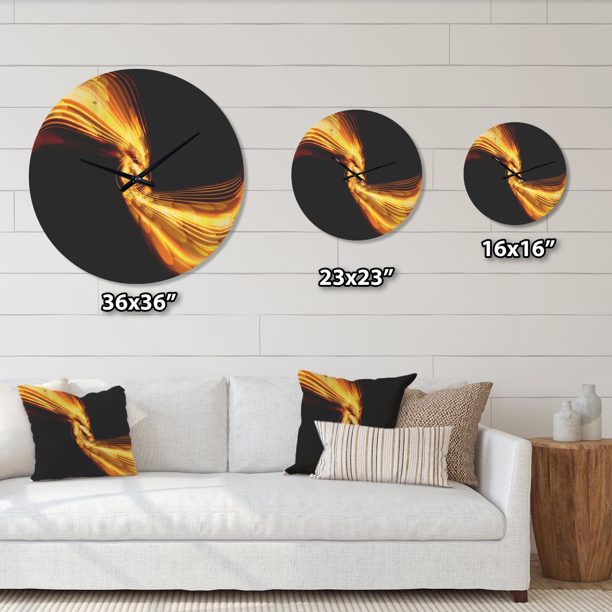 Designart 'Glowing Circles and Golden Lines' Modern Wood Wall Clock