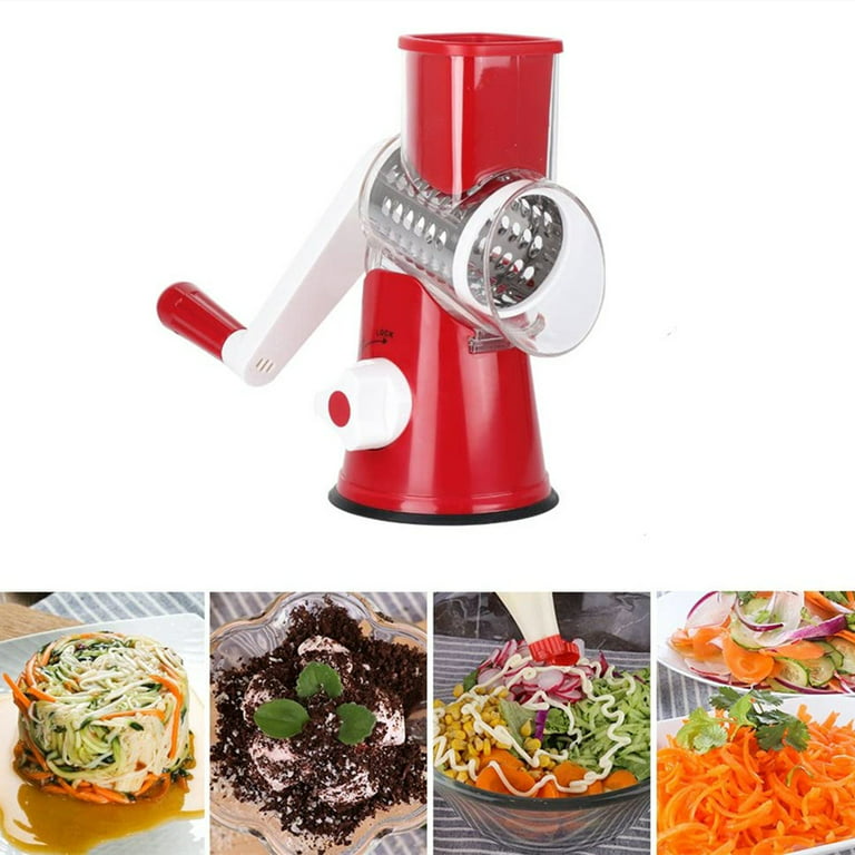 Pompotops 3 in 1 Rotary Cheese Grater with Handle Kitchen Manual Vegetable  Slicer Nuts Grinder Round Tumbling Box Cheese Shredder Drum 3 Replaceable