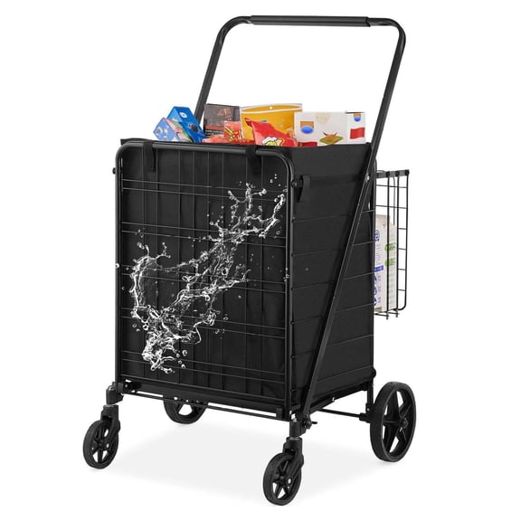 Folding Shopping Cart with Liner, 330LBS Jumbo Grocery Cart, 360° Wheels, Metal Mesh Base, Heavy Duty Utility Cart for Shopping & Laundry