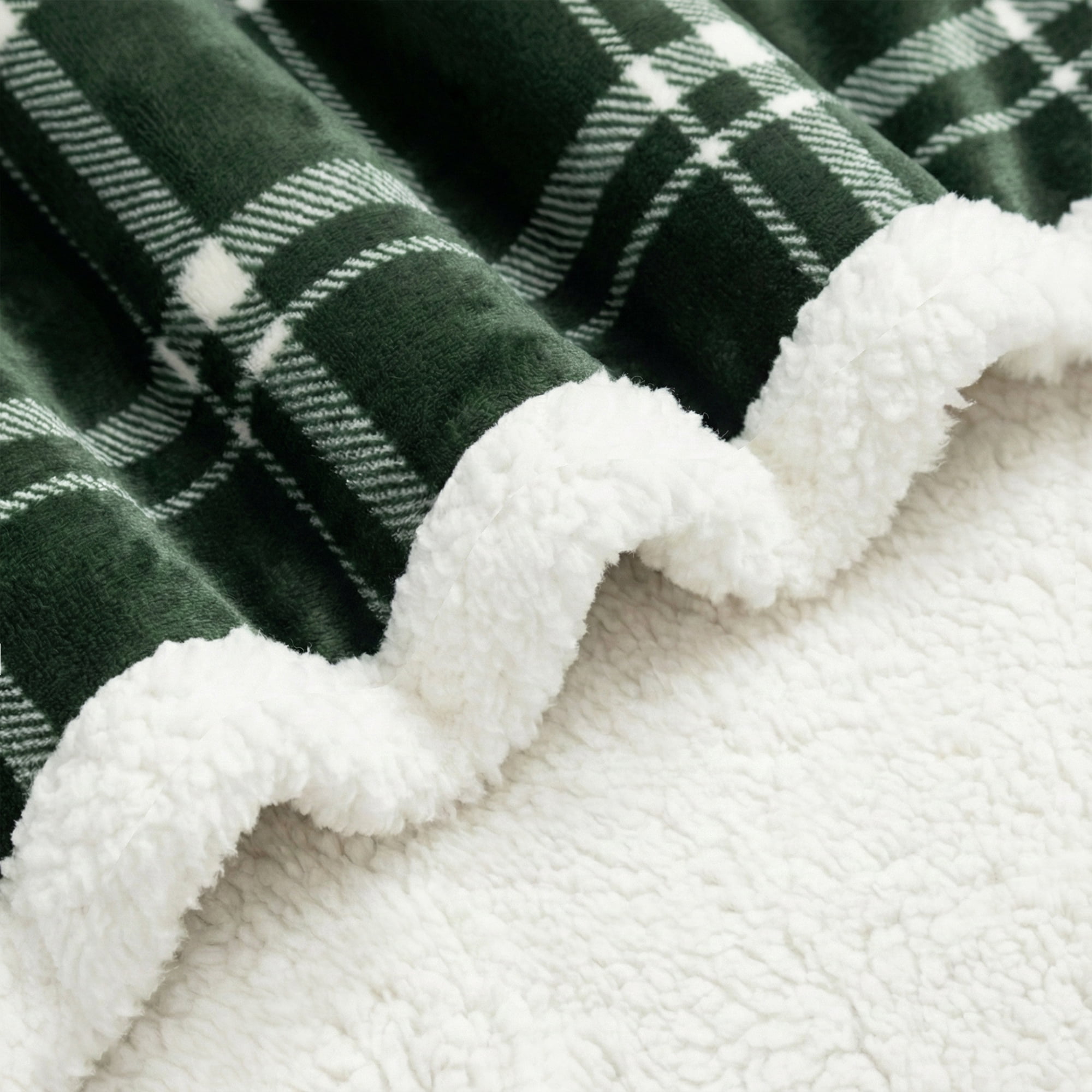 Americanflat Fleece and Reverse Sherpa Throw Blanket - 50x60 Inch Classic Tattersall Plaid - Ultra Soft Cozy Couch Cover - Warm Reversible Design - Green