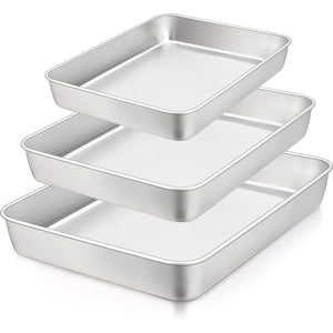 Walchoice 3-Piece Rectangle Stainless Steel Baking Pan Set