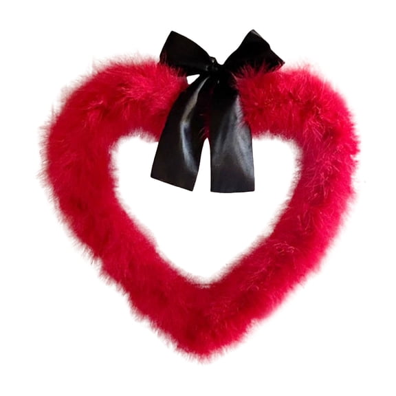 yocbz Bright Red Feather Heart Wreath - Handmade Valentine's Day Wreath - Lightweight Fuzzy Indoor Home Wall Decoration and Front Door Decor