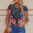 thumbnail image 4 of KLL Women 's Crew Neck Bodysuit Jumpsuits Butterfly With USA Flag Print Short onesies Stretch T Shirts, 4 of 5