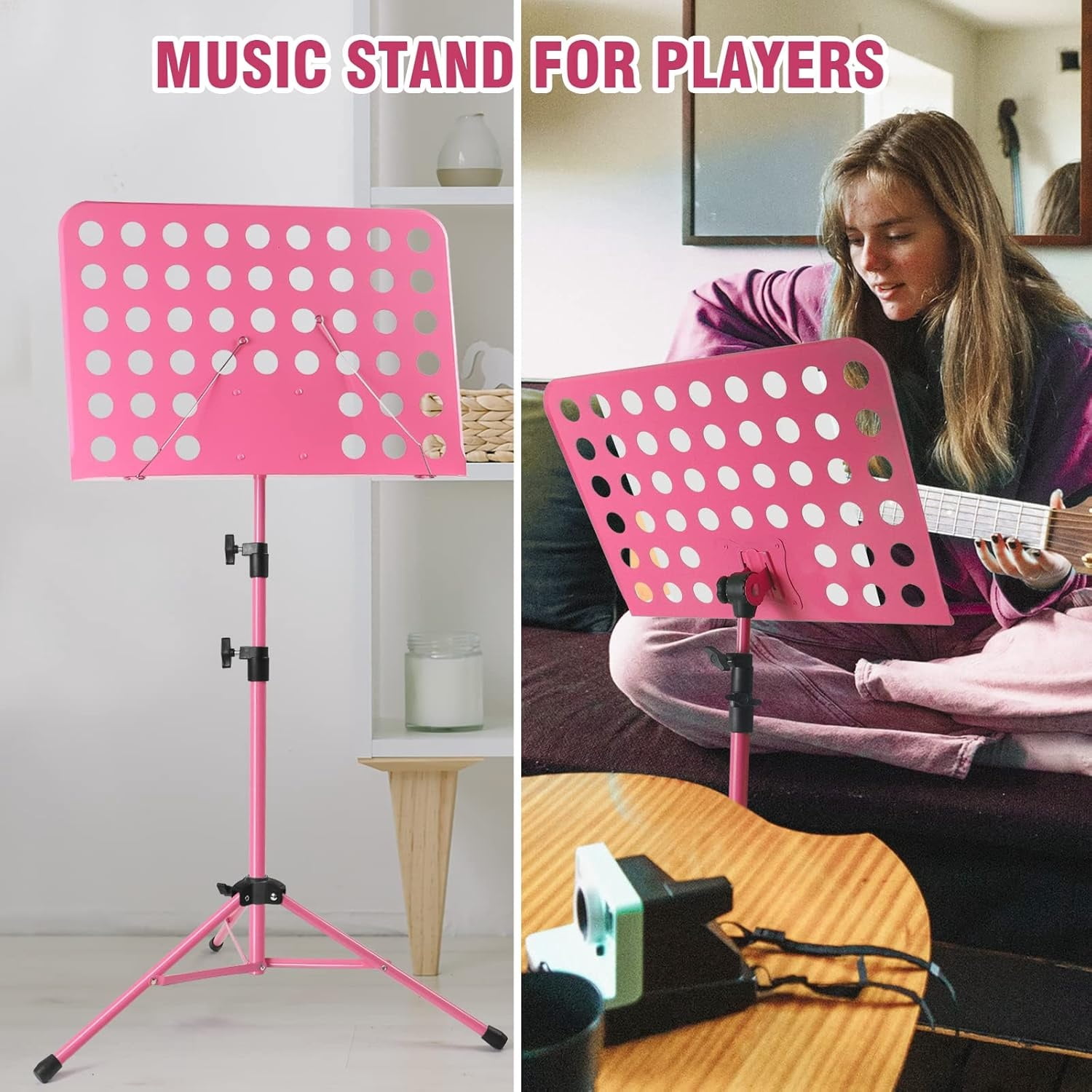JaxAura Sheet music stands,Pink Music Stand, Portable Music Sheet Stand, Foldable and Height-Adjustable Music Stand with Bag, Suitable for Playing Musical Instruments and Traveling Out