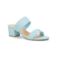 thumbnail image 1 of BLISSFUL STEP Women's Shoes Dual Straps Mid Chunky Heel Slide Sandals Sky Blue 9, 1 of 8
