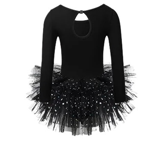Girls Long Sleeves Tutu Dance Dress Ballet Leotard For Practice With Glitter Sequin Design And Crotch Snap Skirt