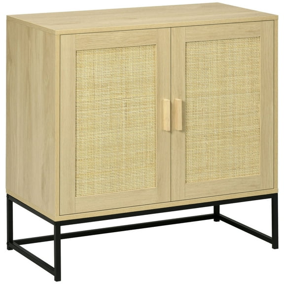 Beran7 Accent Cabinet, Boho Storage Cabinet with Rattan Doors, Adjustable Shelf and Metal Base, Sideboard for Living Room, Kitchen, Natural